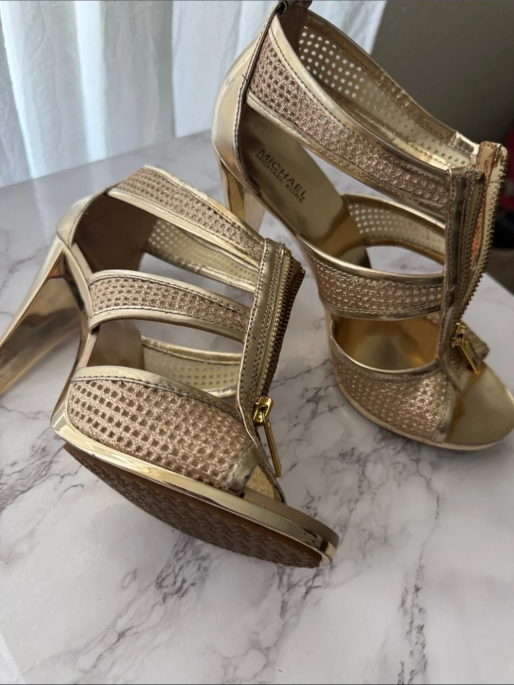 Michael Kors Metallic Gold Strappy High-Heel shoes